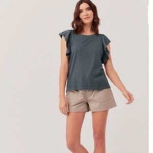 Pact Charcoal Ruffle-Sleeve Short Sleeve Tee